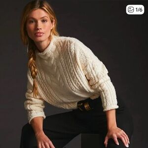 Pilcro Cream Cable Knit Turtleneck Sweater